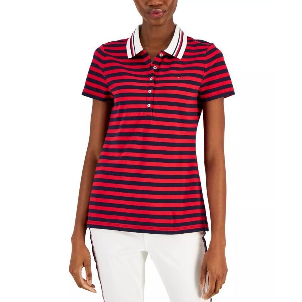 Tommy Hilfiger Women's Short Sleeve S Twin tipped Striped Polo Shirt $54 NWT